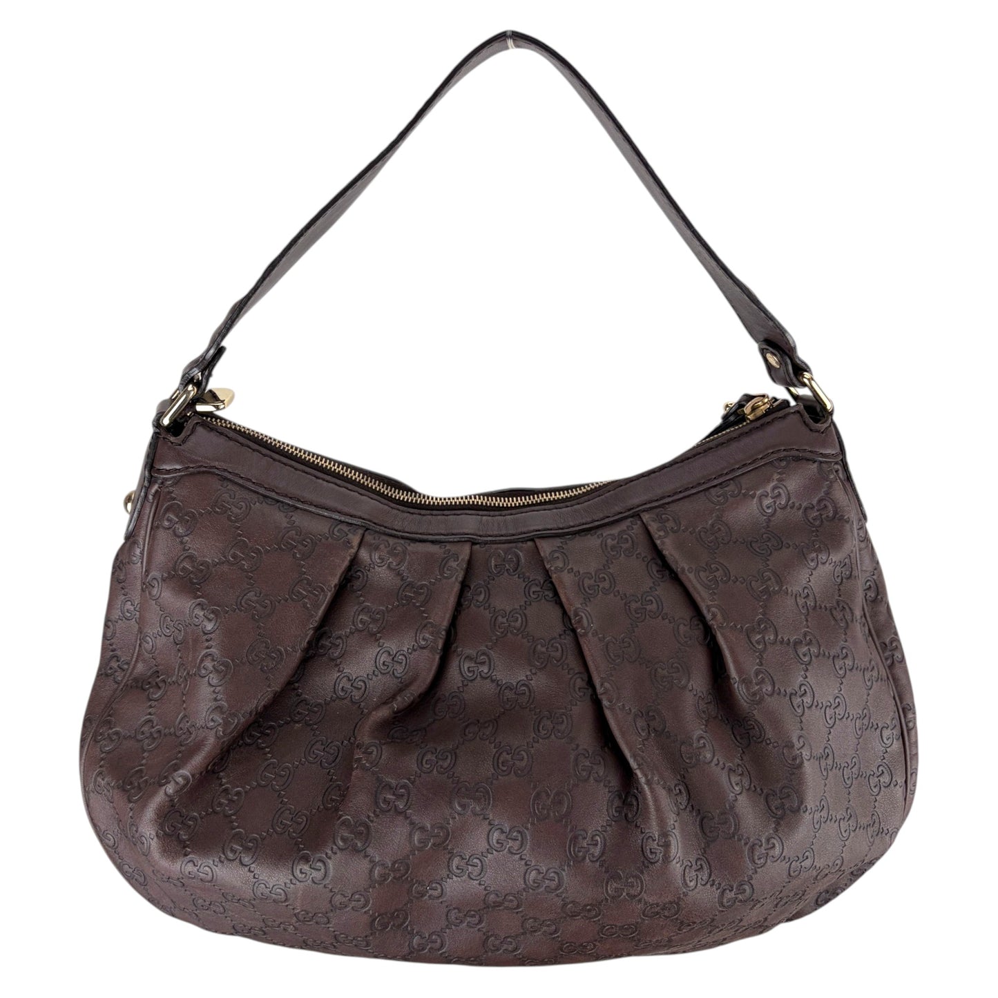 GUCCI GG SUKEY MEDIUM BROWN LEATHER SHOULDER BAG