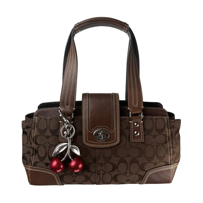 COACH SIGNATURE CANVAS TURNLOCK SHOULDER BAG BROWN 