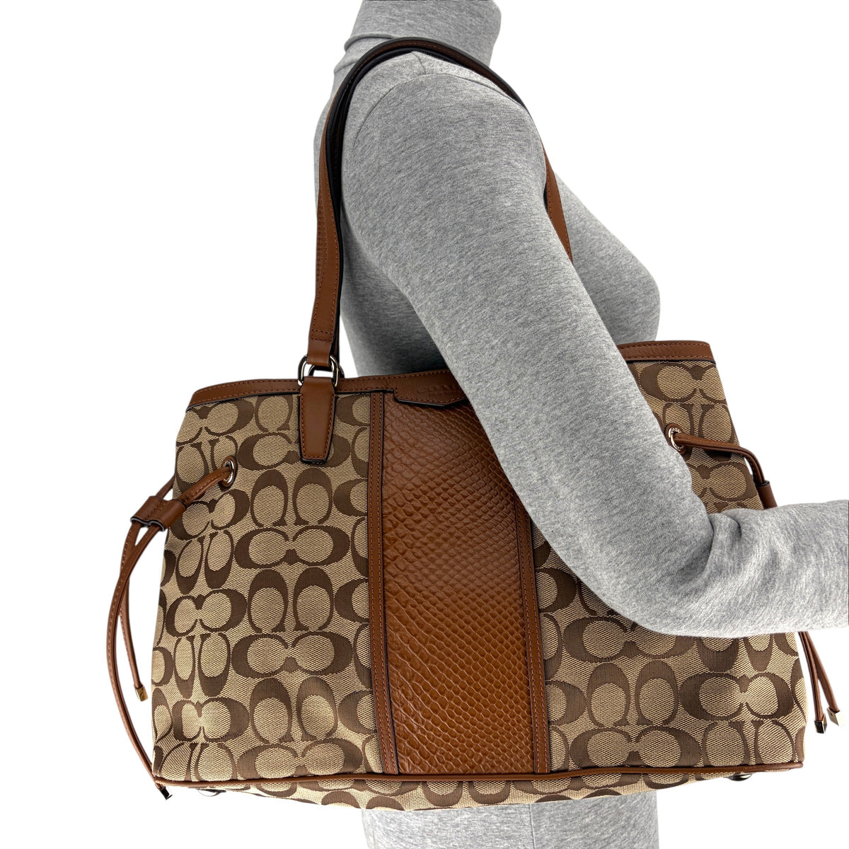 COACH SIGNATURE STRIPE SNAKE DRAWSTRING CARRYALL