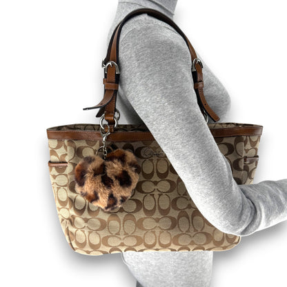 COACH SIGNATURE GALLERY TOTE BAG BROWN TRIM