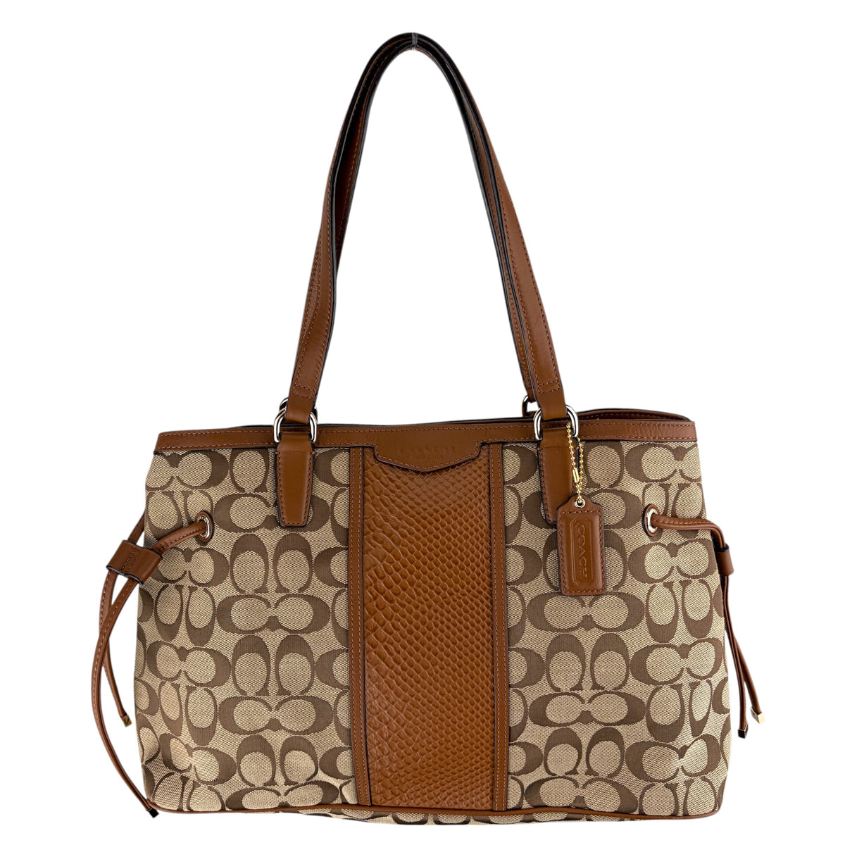 COACH SIGNATURE STRIPE SNAKE DRAWSTRING CARRYALL