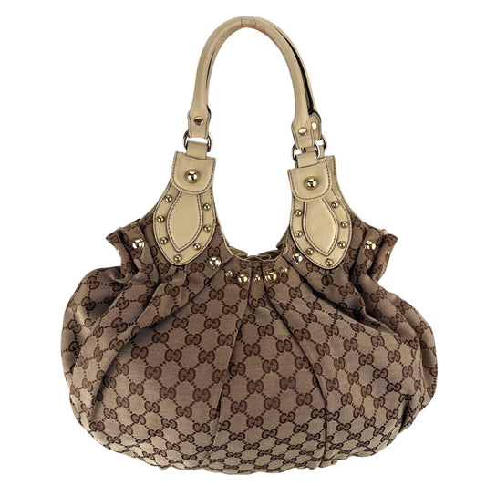 GUCCI GG CANVAS STUDDED PELHAM MEDIUM SHOULDER BAG