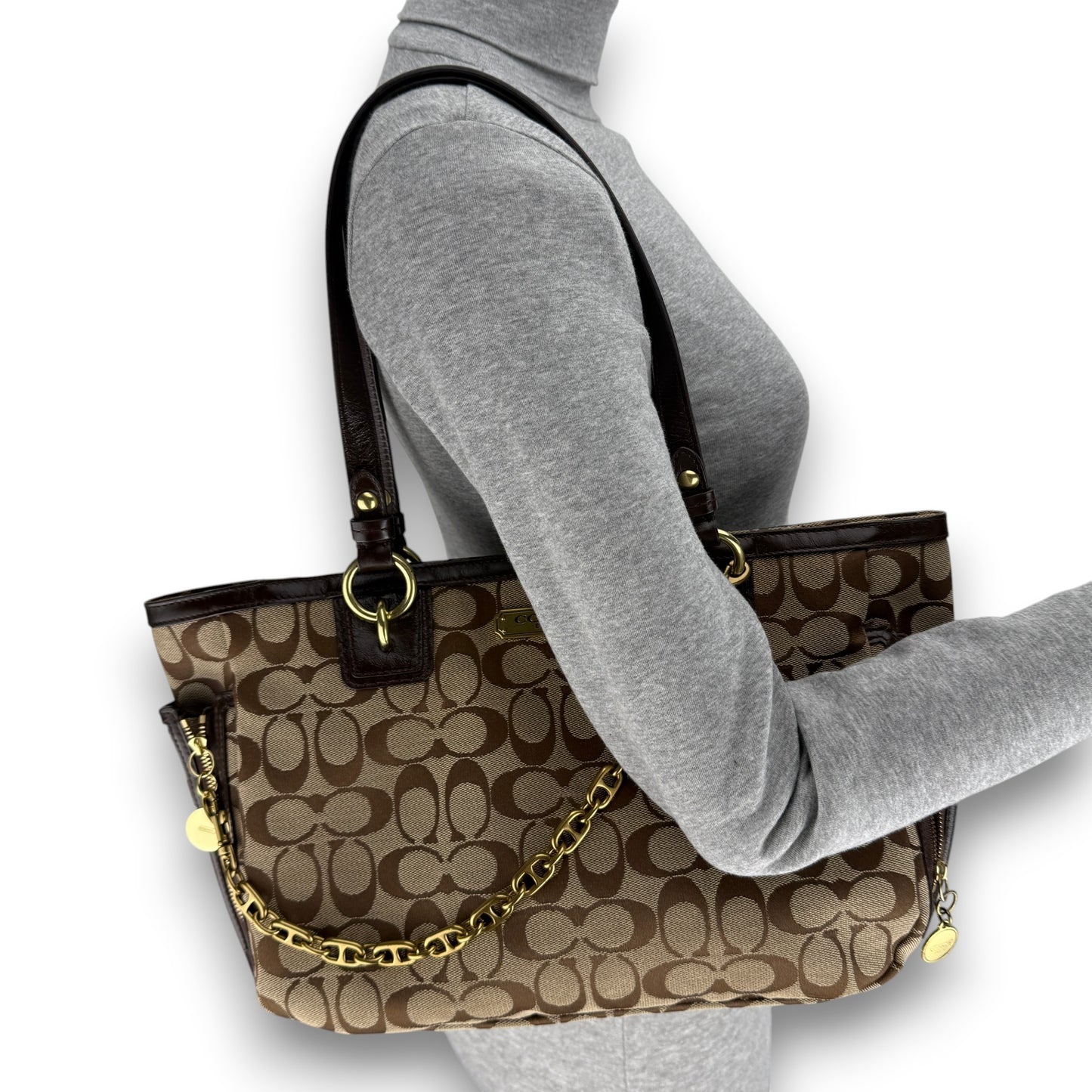 COACH SIGNATURE ZIP GALLERY TOTE BAG
