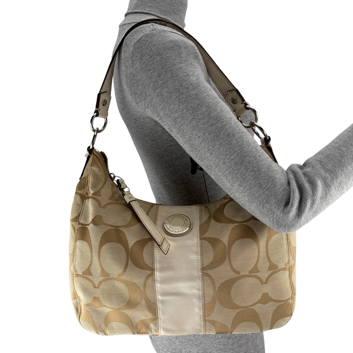COACH SIGNATURE STRIPE 2 WAY HOBO BAG
