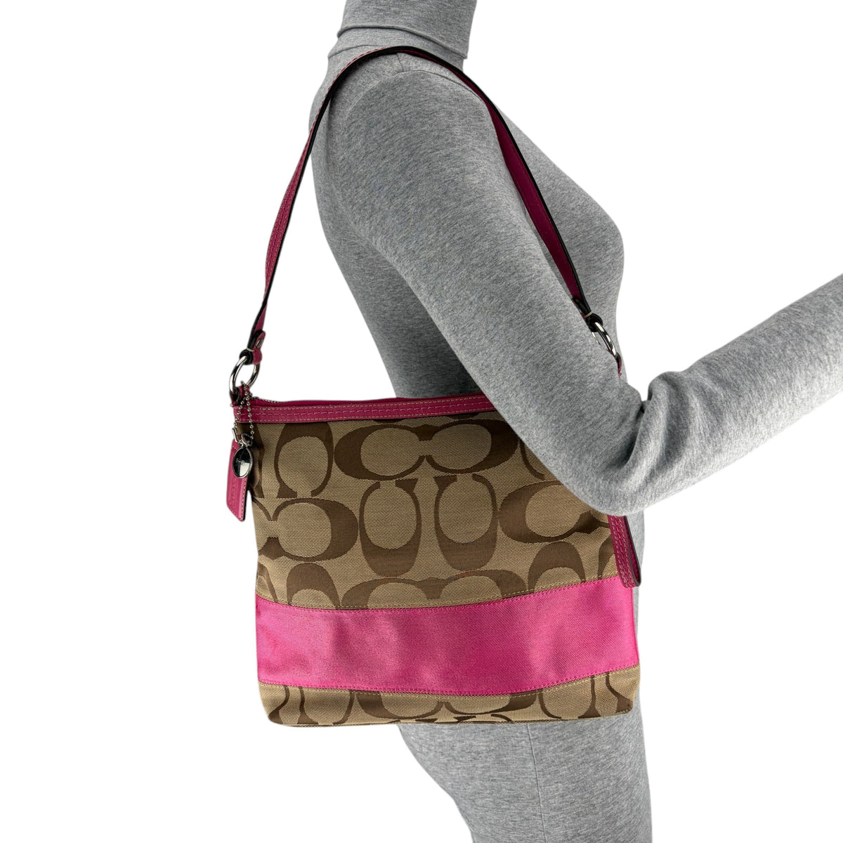 COACH SIGNATURE PINK STRIPE SHOULDER BAG