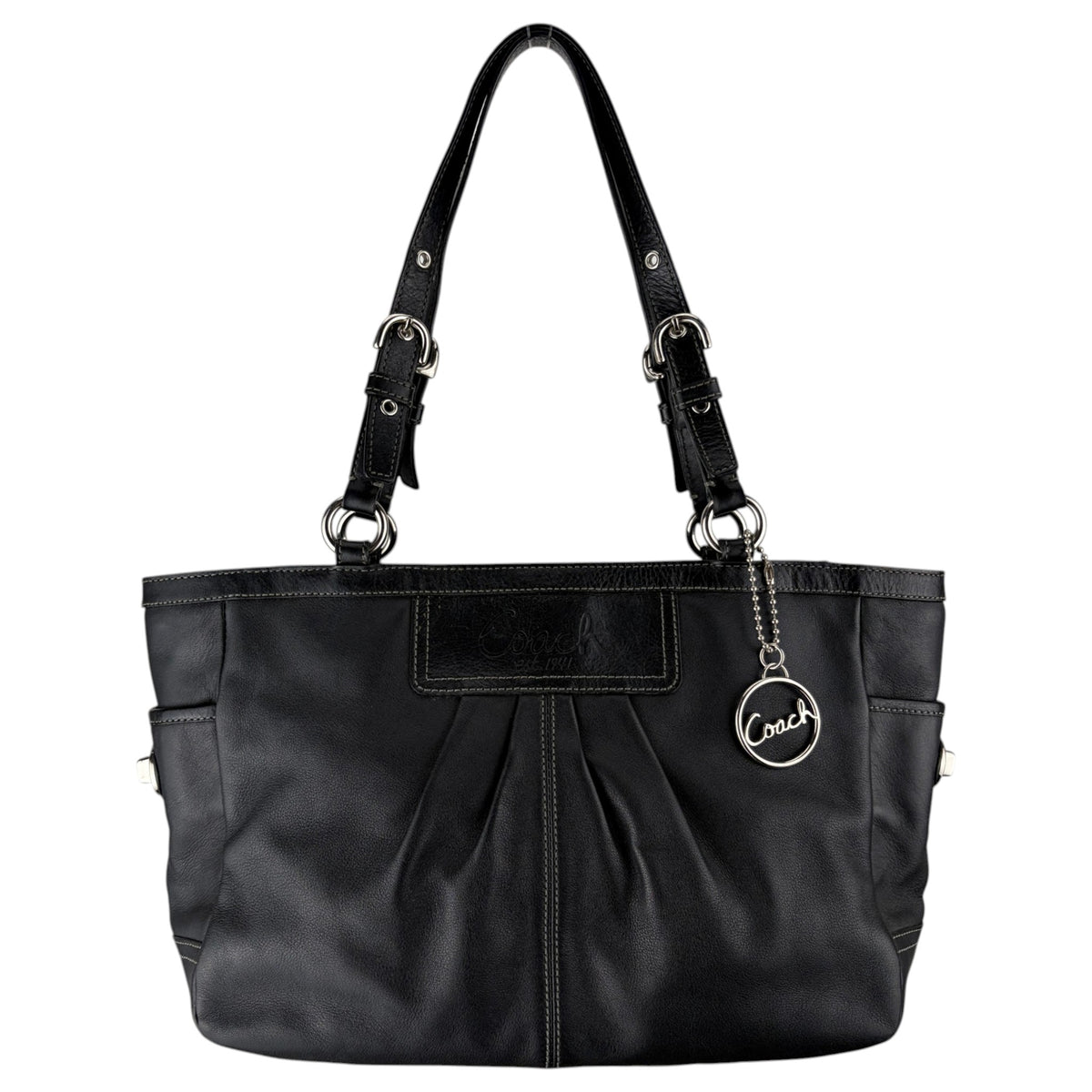 COACH PLEATED GALLERY TOTE BAG BLACK LEATHER