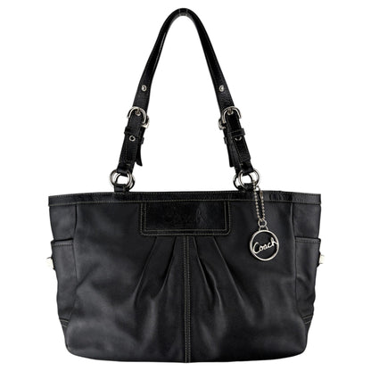 COACH PLEATED GALLERY TOTE BAG BLACK LEATHER
