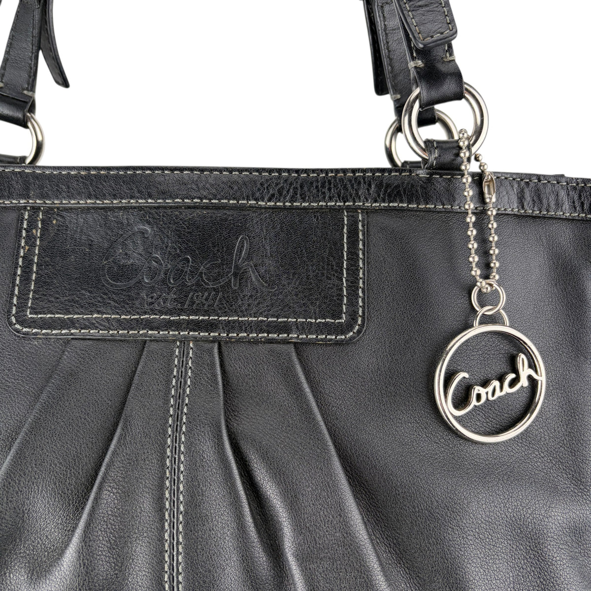 COACH PLEATED GALLERY TOTE BAG BLACK LEATHER