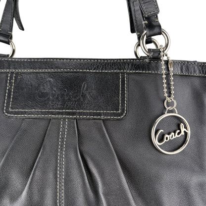 COACH PLEATED GALLERY TOTE BAG BLACK LEATHER