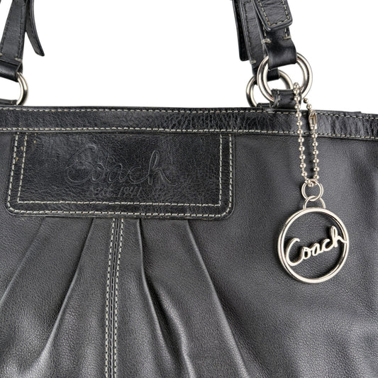 COACH PLEATED GALLERY TOTE BAG BLACK LEATHER