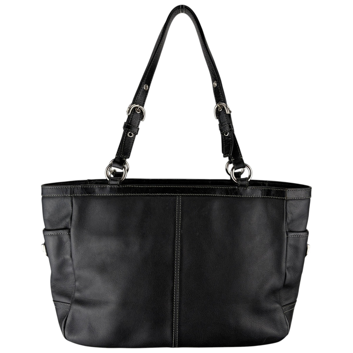 COACH PLEATED GALLERY TOTE BAG BLACK LEATHER