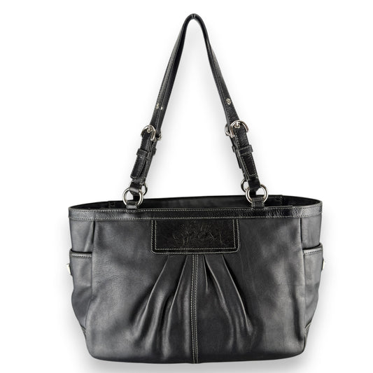 COACH PLEATED GALLERY TOTE BAG BLACK LEATHER