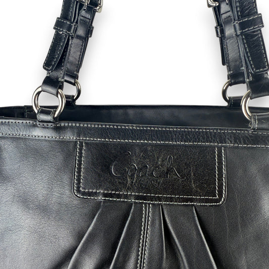 COACH PLEATED GALLERY TOTE BAG BLACK LEATHER