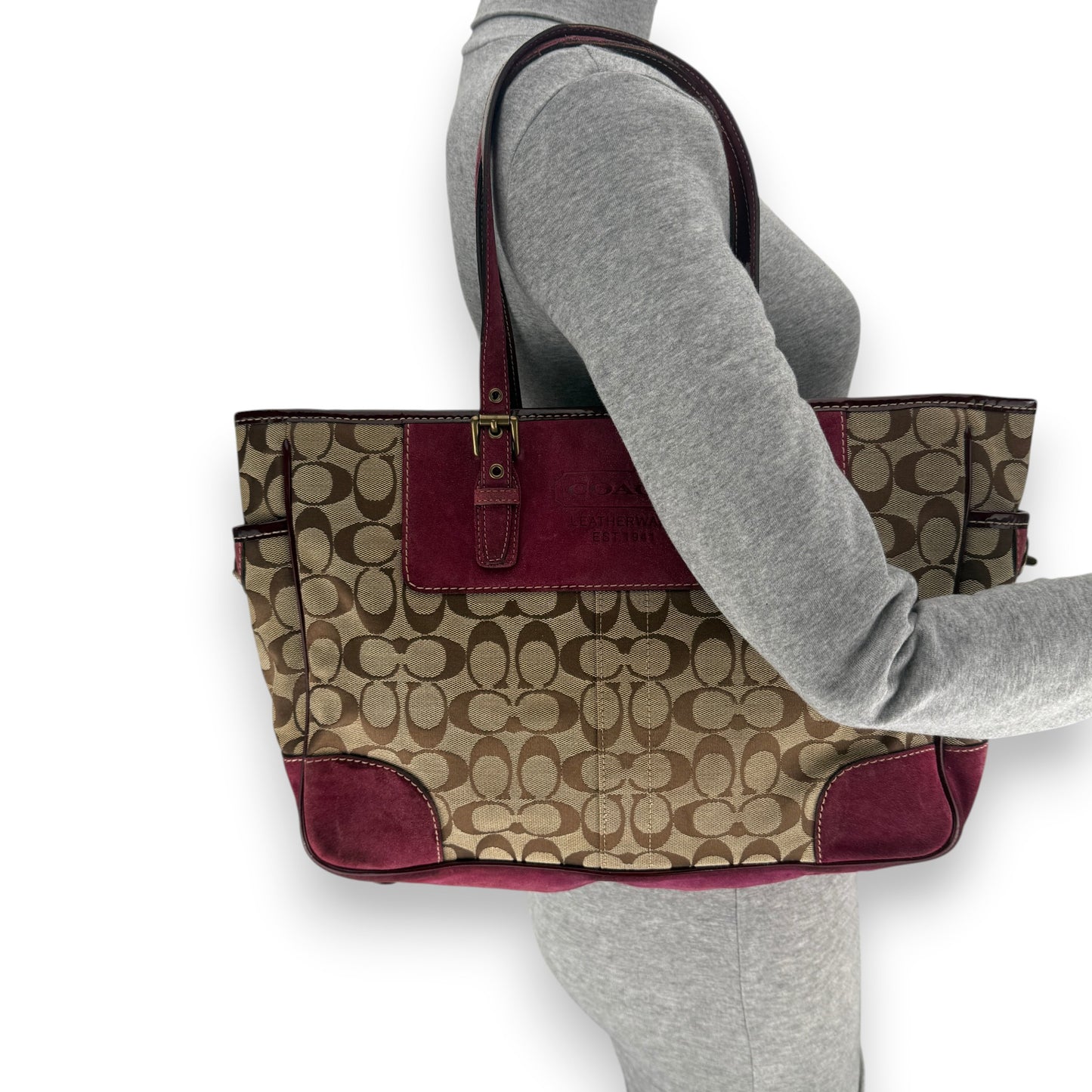 COACH SIGNATURE SUEDE TOTE BAG