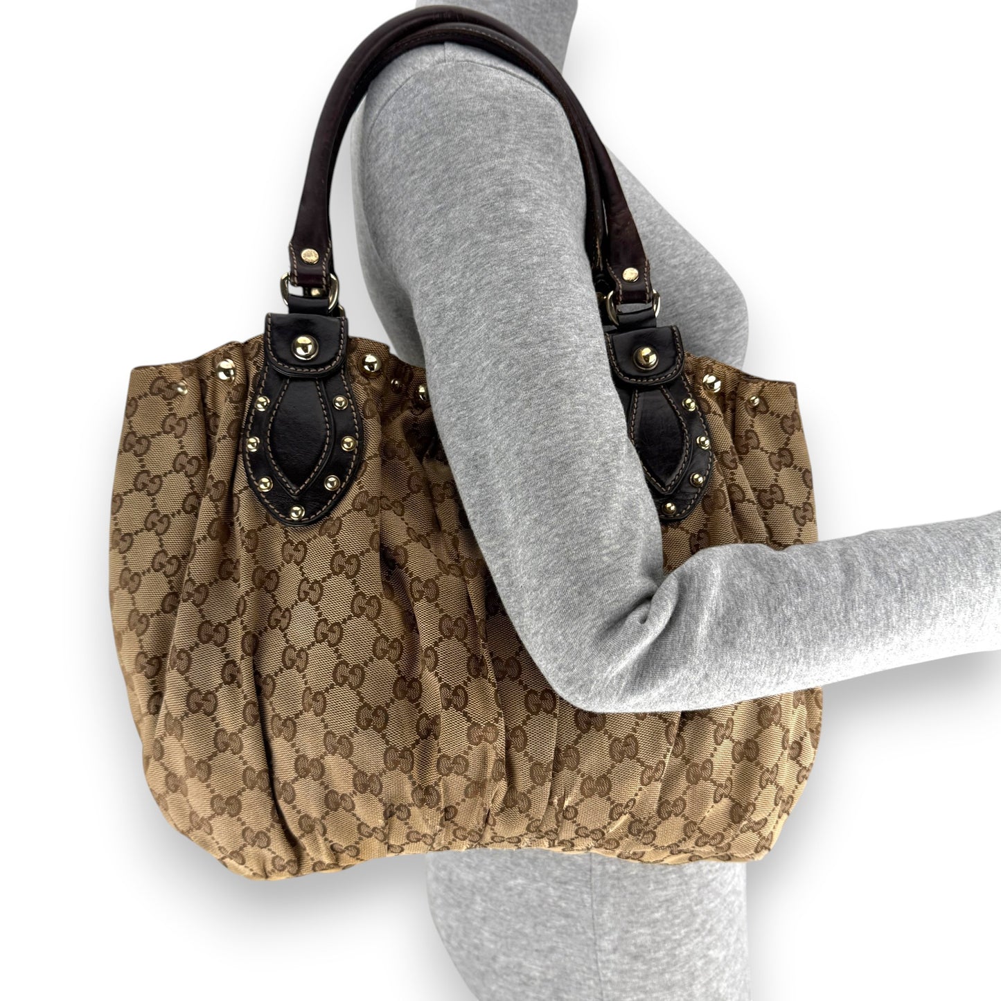 GUCCI GG CANVAS MEDIUM PELHAM STUDDED TOTE BAG