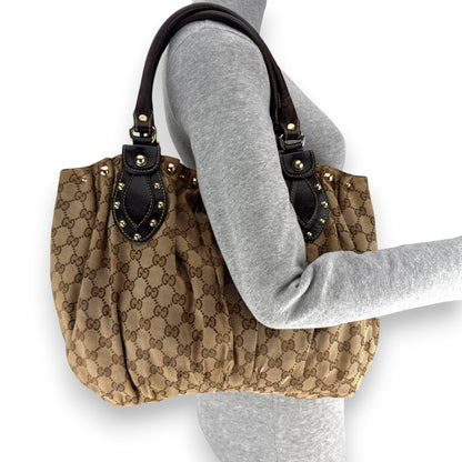 GUCCI GG CANVAS MEDIUM PELHAM STUDDED TOTE BAG