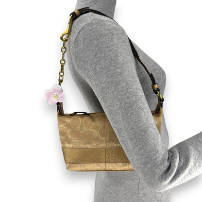 COACH SIGNATURE STRIPE MINI HOBO BAG GOLD