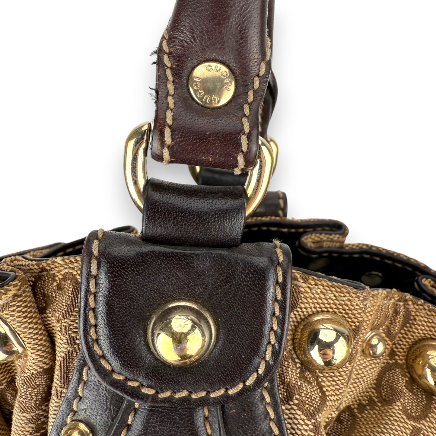GUCCI GG CANVAS MEDIUM PELHAM STUDDED TOTE BAG