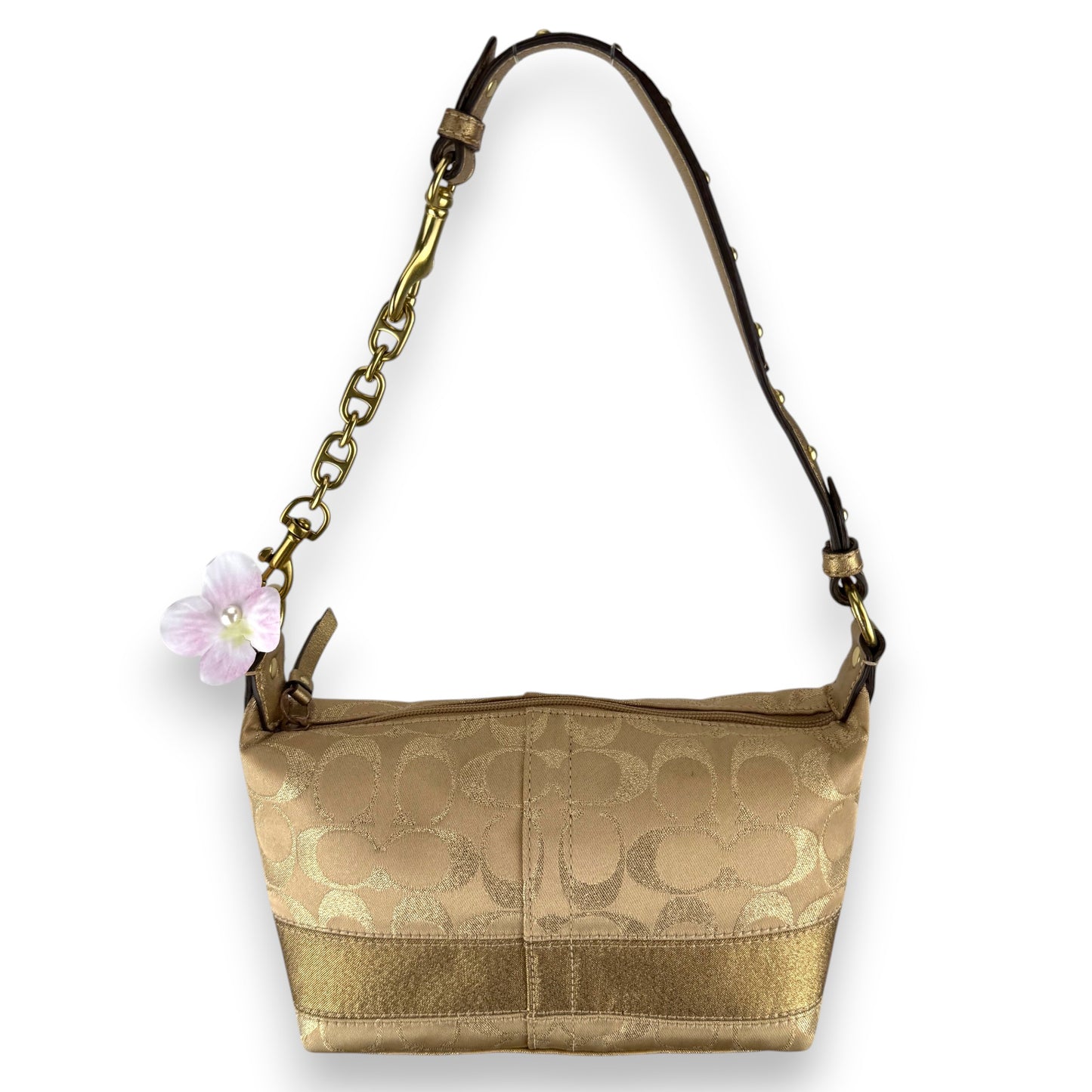 COACH SIGNATURE STRIPE MINI HOBO BAG GOLD