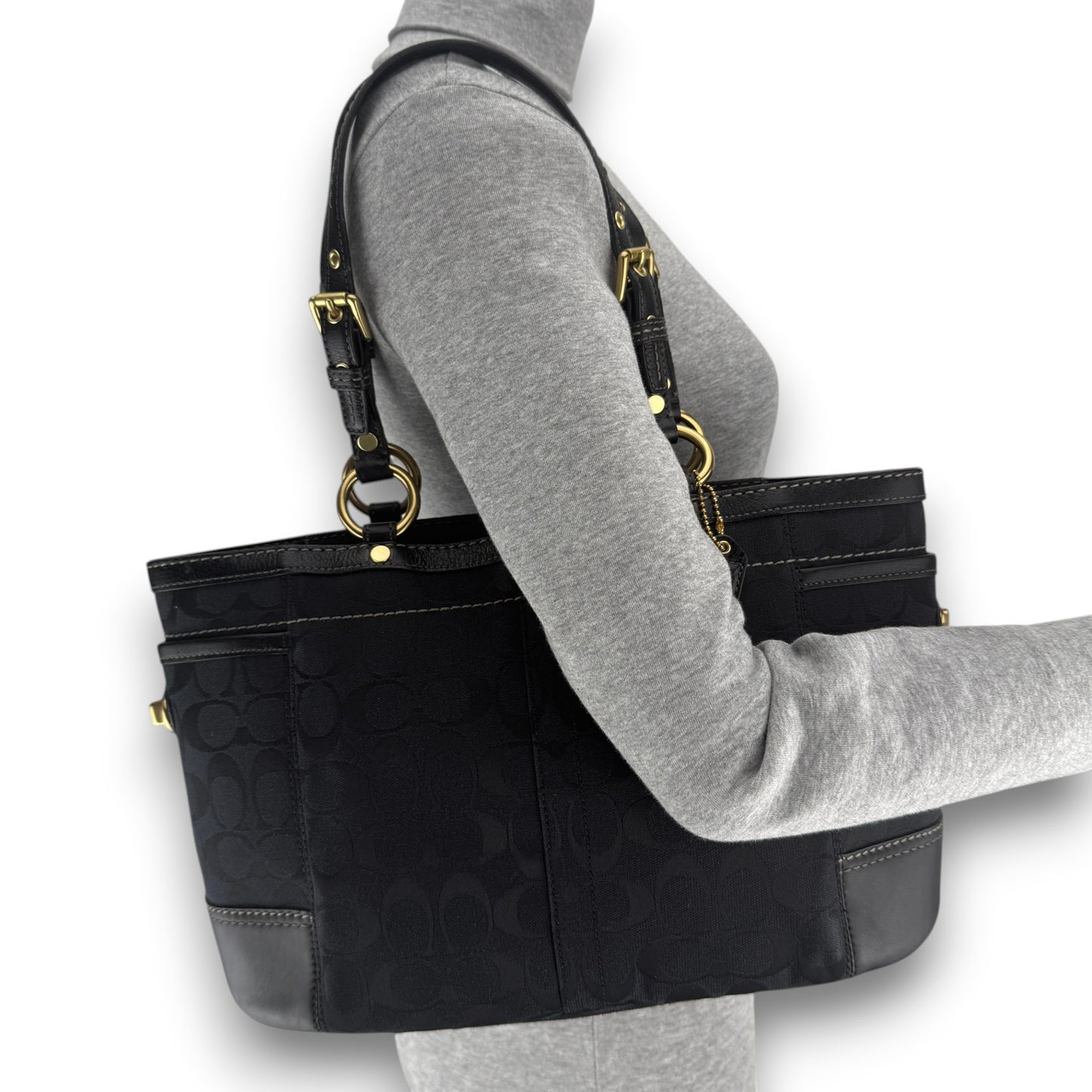 COACH SIGNATURE GALLERY TOTE BAG BLACK