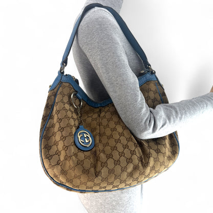GUCCI GG SUKEY MEDIUM SHOULDER BAG BLUE TRIM