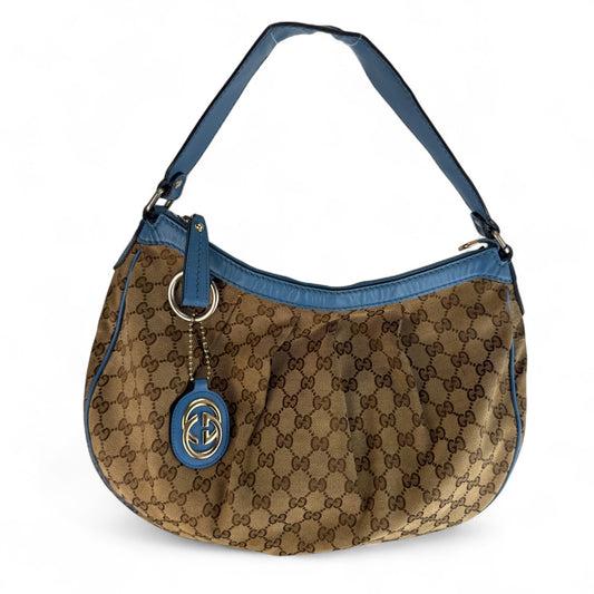 GUCCI GG SUKEY MEDIUM SHOULDER BAG BLUE TRIM