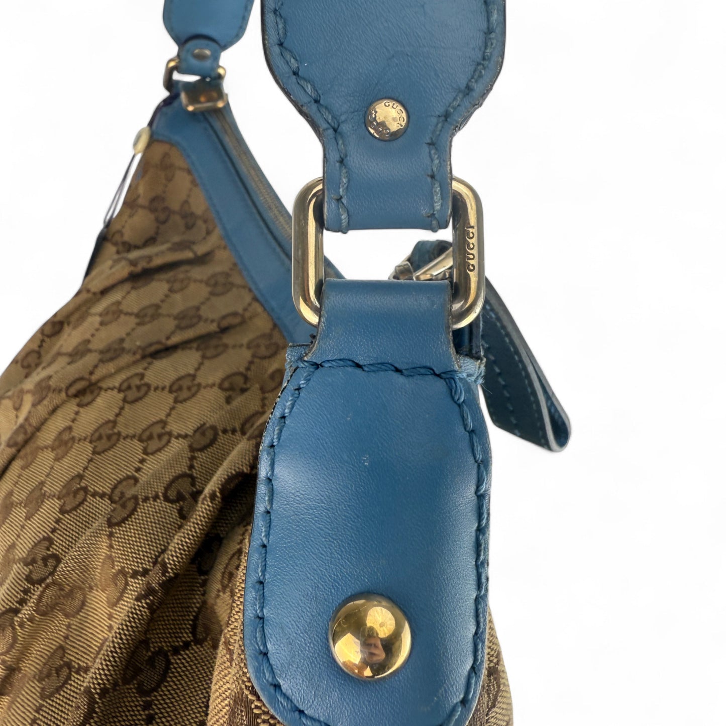 GUCCI GG SUKEY MEDIUM SHOULDER BAG BLUE TRIM