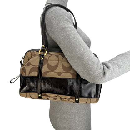 COACH SIGNATURE SATCHEL DARK BROWN STRIPE BAG