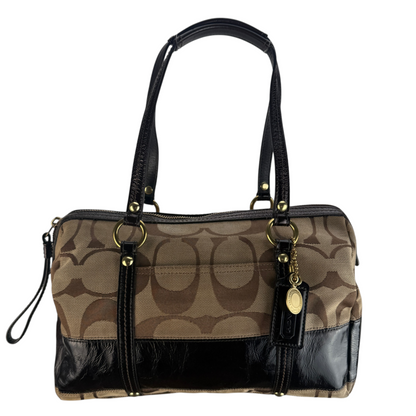 COACH SIGNATURE SATCHEL DARK BROWN STRIPE BAG