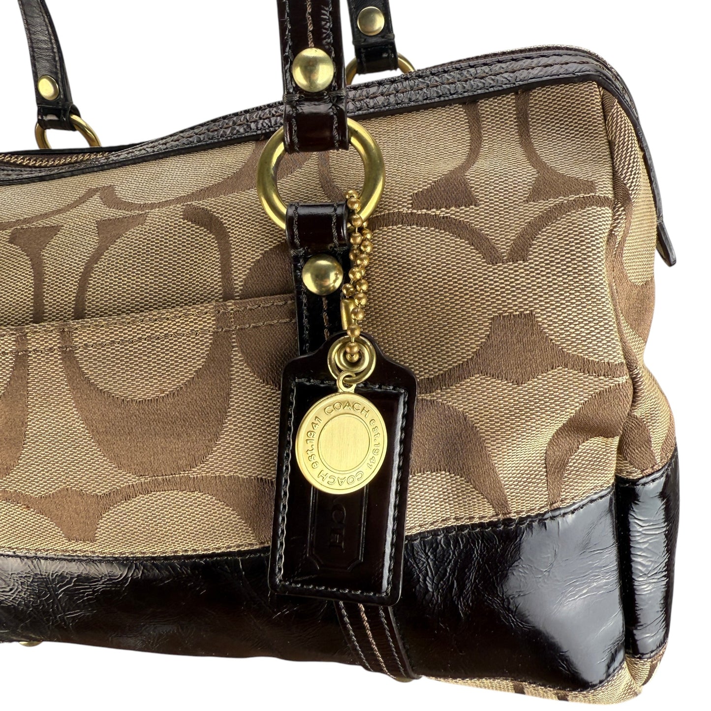 COACH SIGNATURE SATCHEL DARK BROWN STRIPE BAG