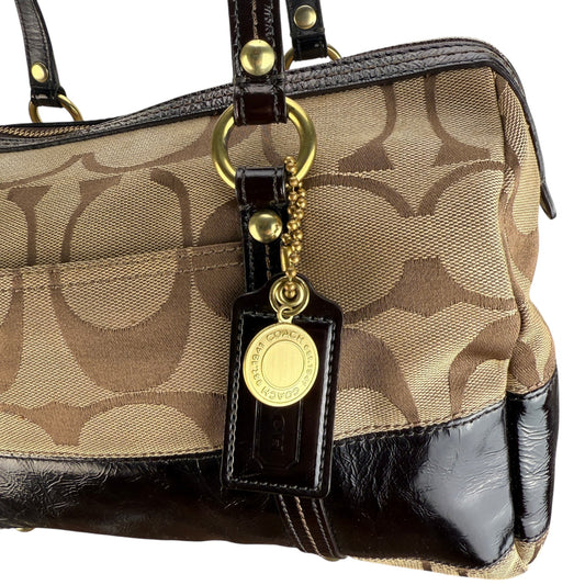 COACH SIGNATURE SATCHEL DARK BROWN STRIPE BAG