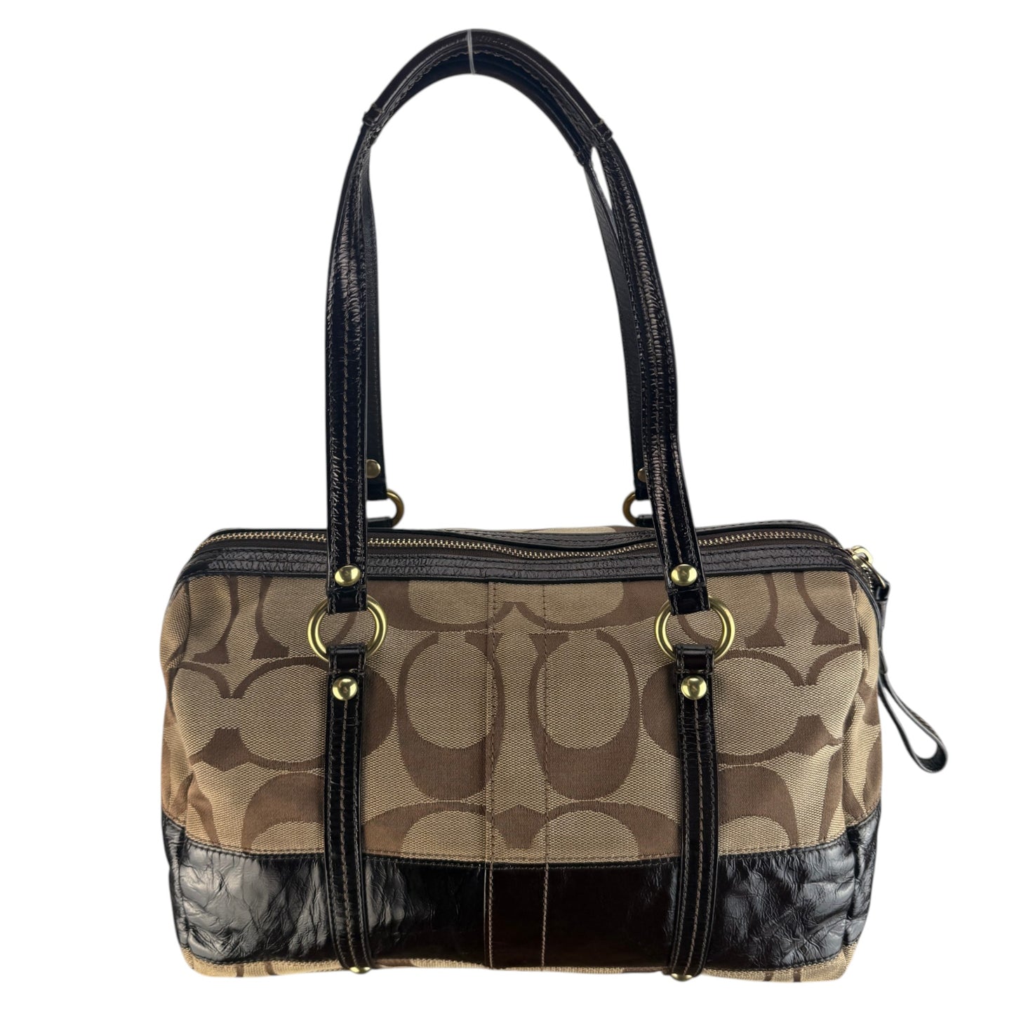 COACH SIGNATURE SATCHEL DARK BROWN STRIPE BAG