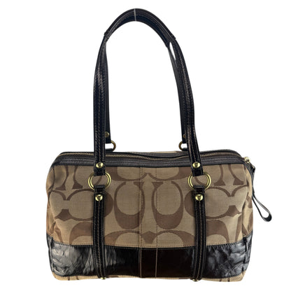 COACH SIGNATURE SATCHEL DARK BROWN STRIPE BAG