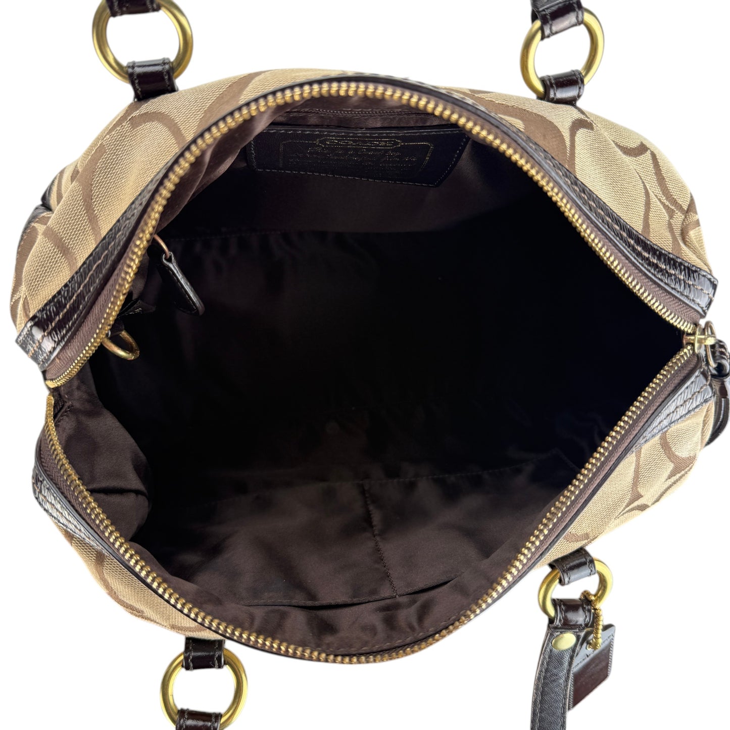 COACH SIGNATURE SATCHEL DARK BROWN STRIPE BAG