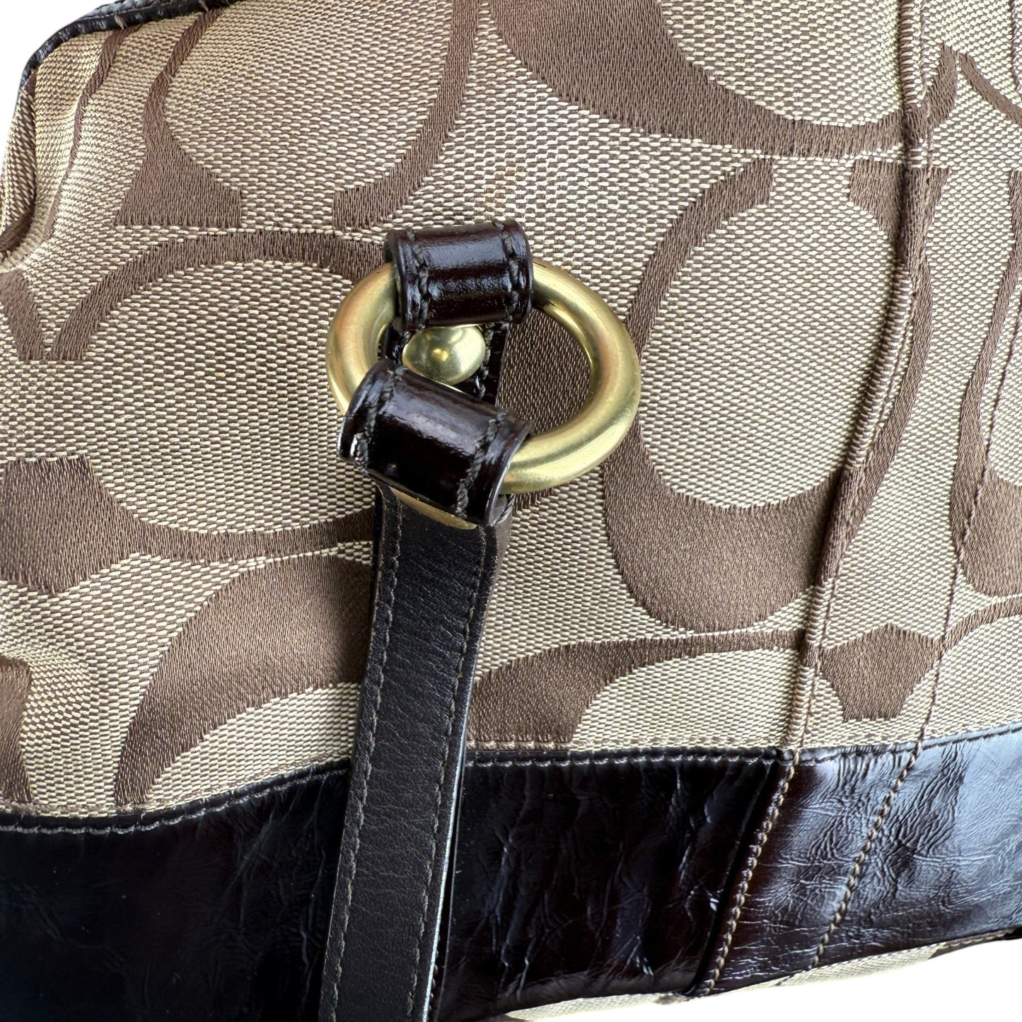 COACH SIGNATURE SATCHEL DARK BROWN STRIPE BAG