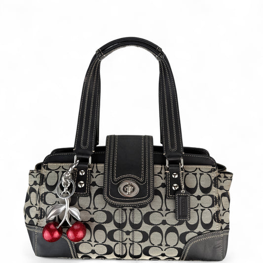 COACH SIGNATURE CANVAS TURNLOCK SHOULDER BAG BROWN 