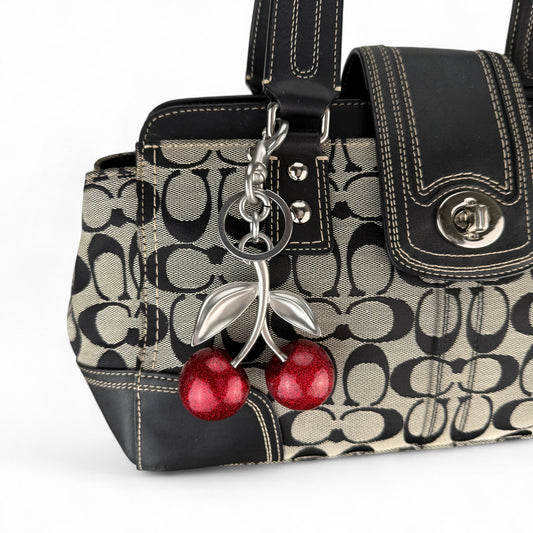 COACH SIGNATURE CANVAS TURNLOCK SHOULDER BAG BROWN 