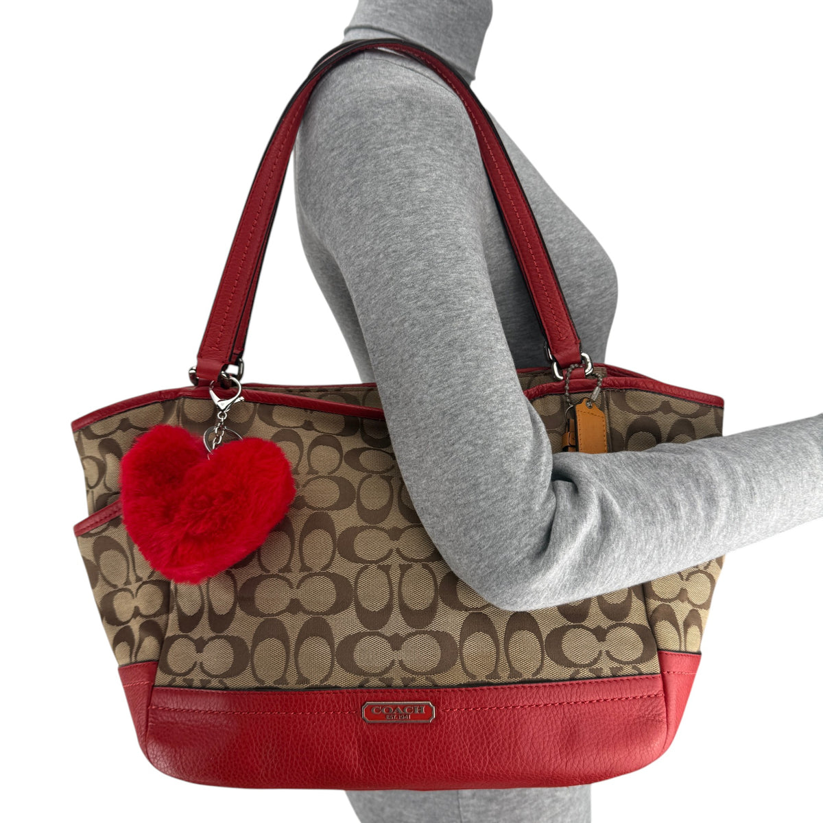 COACH SIGNATURE  SHOPPER BAG RED