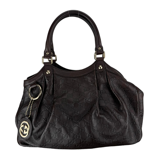 GUCCI GG MEDIUM SUKEY BROWN LEATHER TOTE BAG
