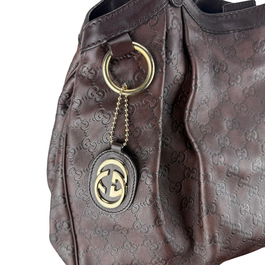GUCCI GG SUKEY BROWN LEATHER TOTE BAG LARGE