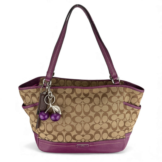 COACH SIGNATURE CANVAS SHOPPER BAG PURPLE
