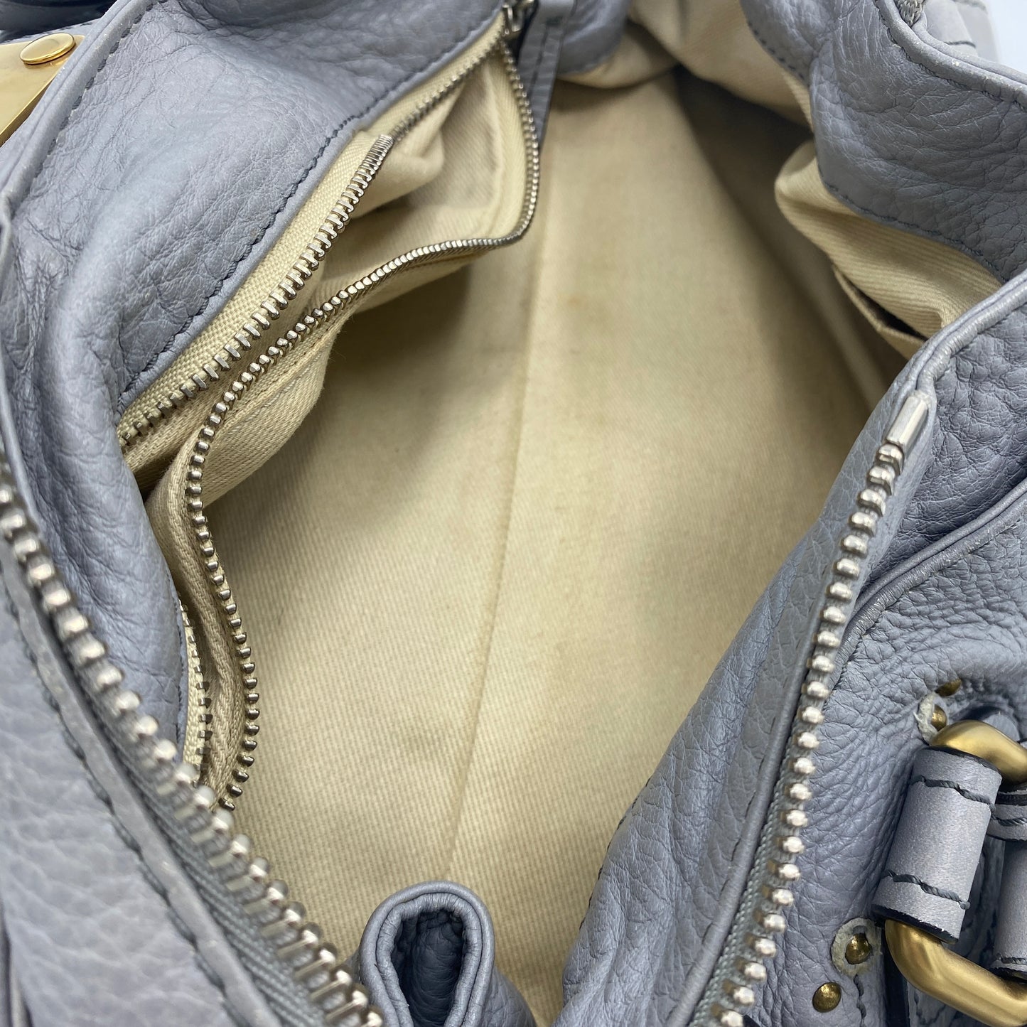 CHLOE PADDINGTON LEATHER BAG LIGHT GREY