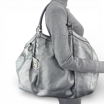 GUCCI GG LARGE SUKEY TOTE BAG SILVER
