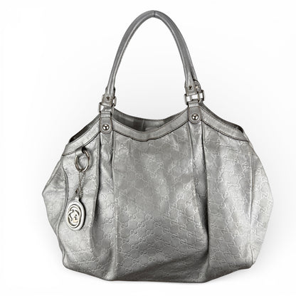 GUCCI GG LARGE SUKEY TOTE BAG SILVER