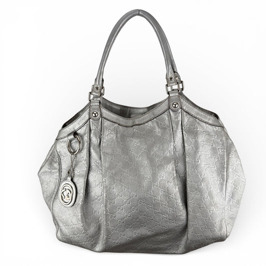 GUCCI GG LARGE SUKEY TOTE BAG SILVER