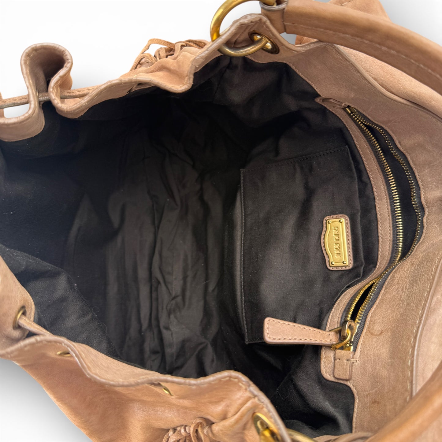 MIU MIU FRINGED HOBO BAG NAPPA AVIATOR